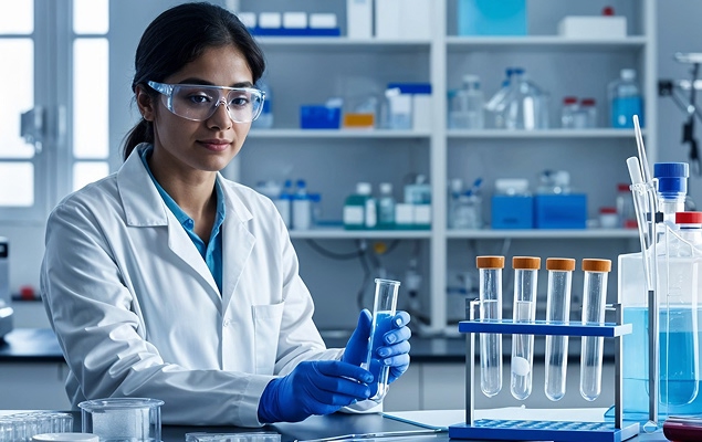 Scientist reviewing cell culture data