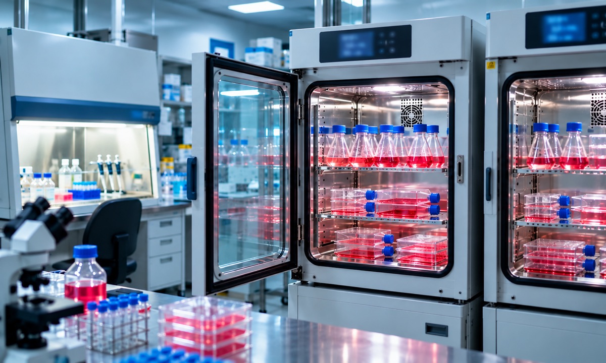 Mammalian cell culture CO₂ incubators with shake flasks and T-flasks