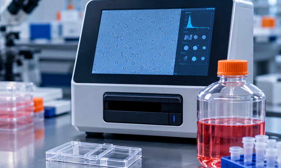 Automated cell counter showing a culture sample