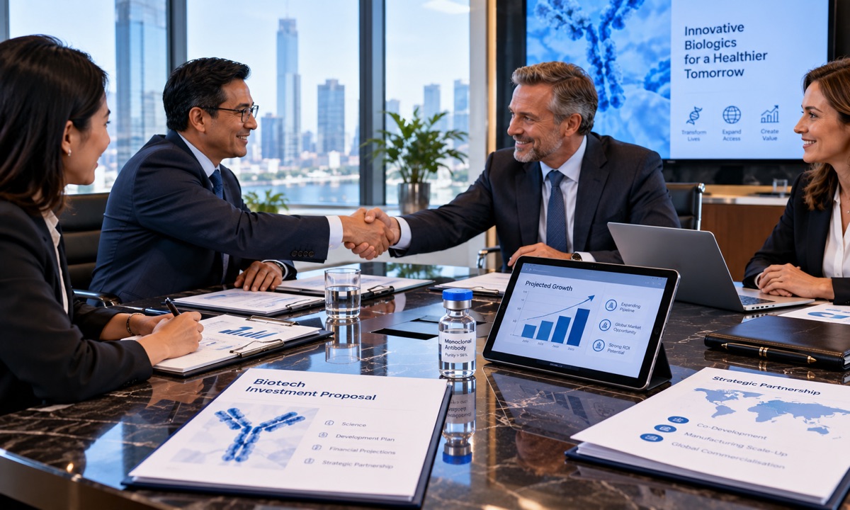 Investors agreeing a biotech partnership